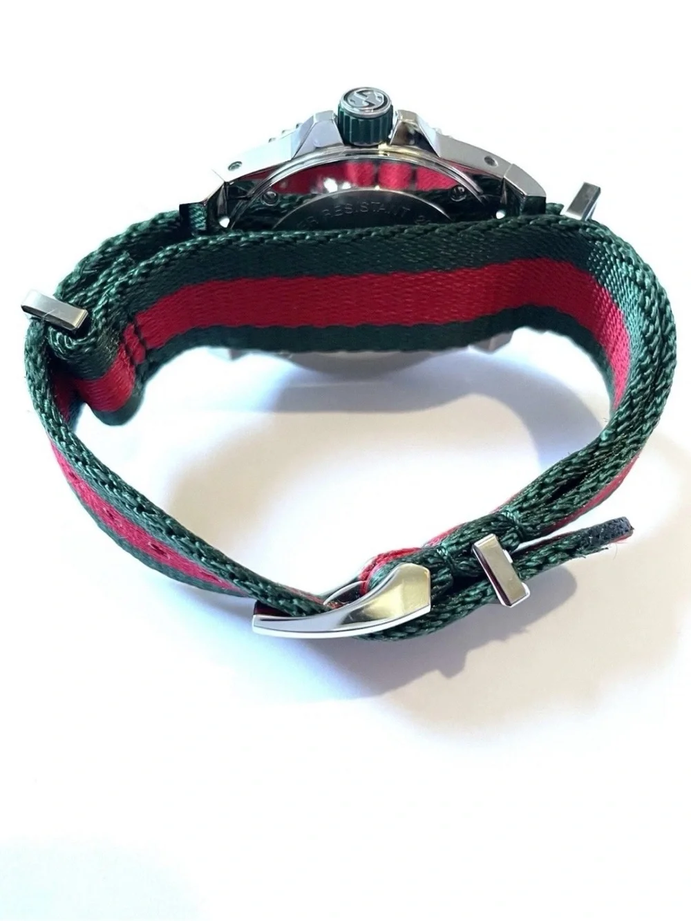 Gucci Green and Red Striped Fabric Dive Watch